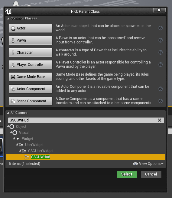 Right Click in Content Browser > Blueprint Class > GSCUWHud